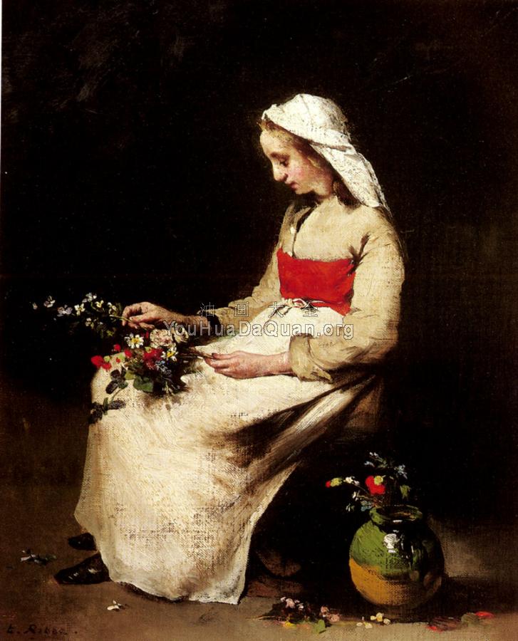 A Girl Arranging A Vase Of Flowers - 西奥多·奥古斯汀·立波特